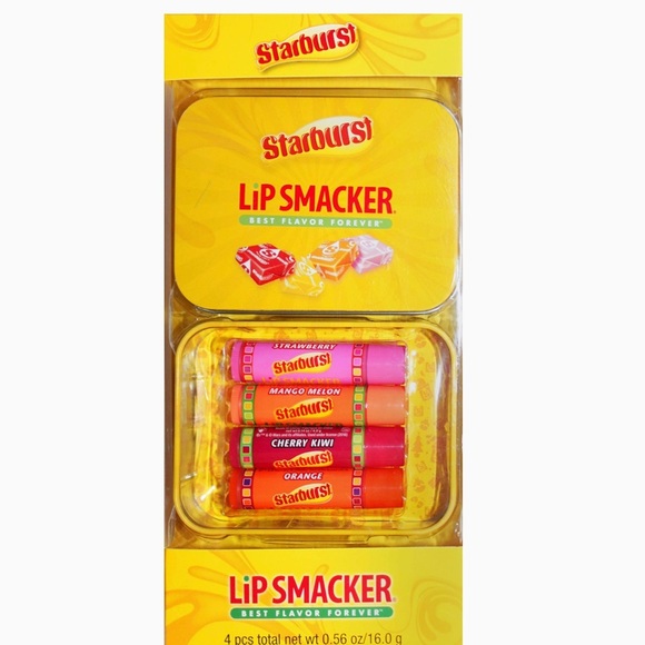 New in package starburst holiday tin w/ four lip glosses strawberry melon - Picture 1 of 6